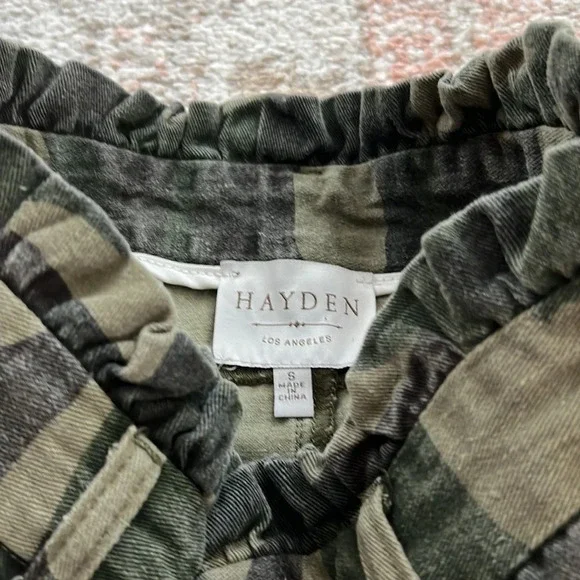 Hayden Paper Bag Waist Skirt Green Camo Mini Skirt Distressed Hem Summer Shorts - Picture 4 of 6